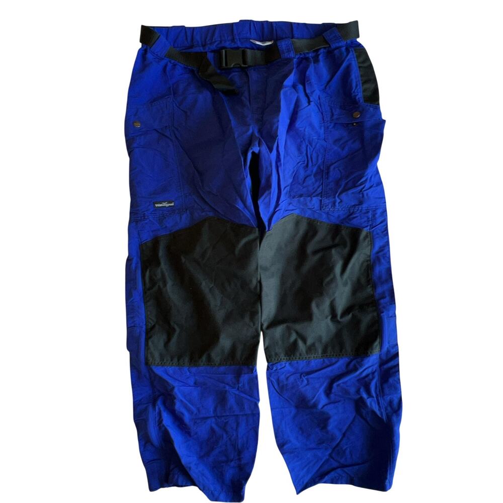 Pants Mens 32x32 Blue Cargo Nylon Relaxed Tapered Flat Front Adjustable Waist